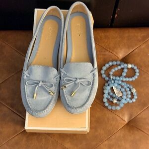 Michael Kors Light Blue Suede Loafers with Beaded Bracelets